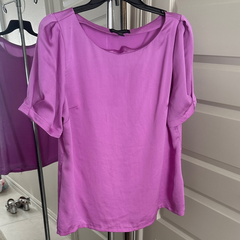 Banana Republic Pink Puff Sleeve Women's Top Size LP GUC